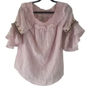 Monoreno Women's Size Small Pink Off Shoulder Bell Sleeves Peasant‎ Blouse